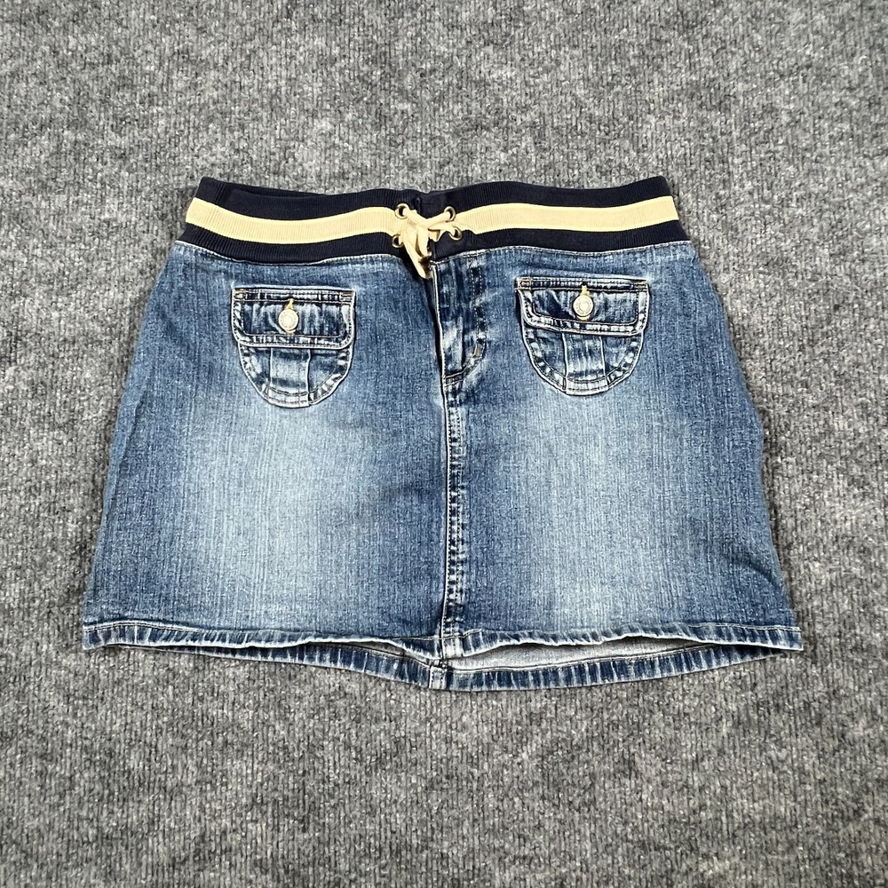Old Navy Stretch Mini Skirt Womens 2 Blue Denim Cotton Drawstring Waistband
